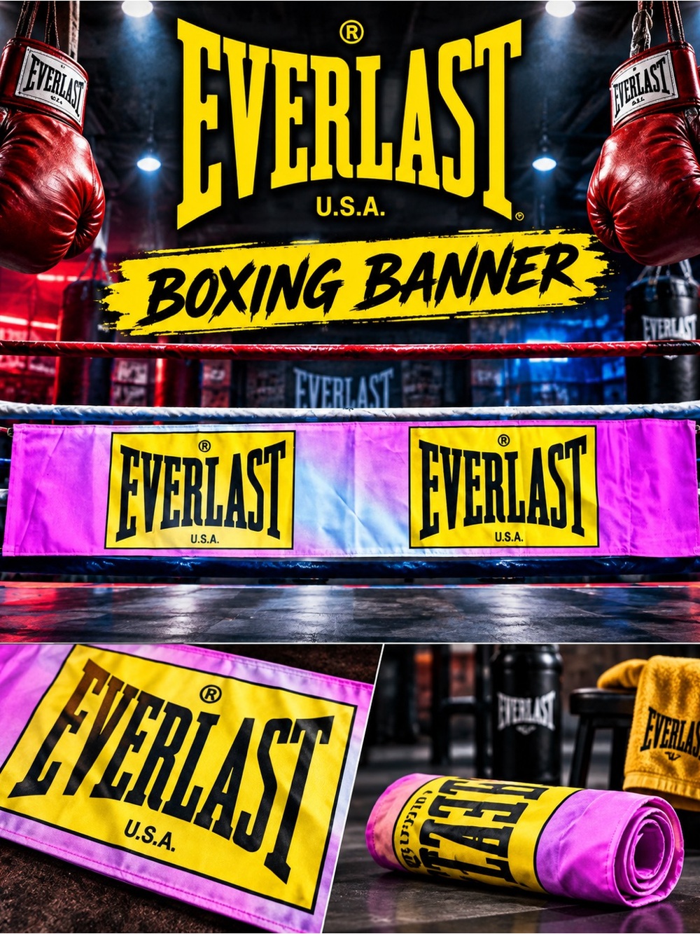 🥊 EVERLAST BOXING BANNER – 4’5” x 9” – GREAT FOR GYMS & MAN CAVES!
🥊